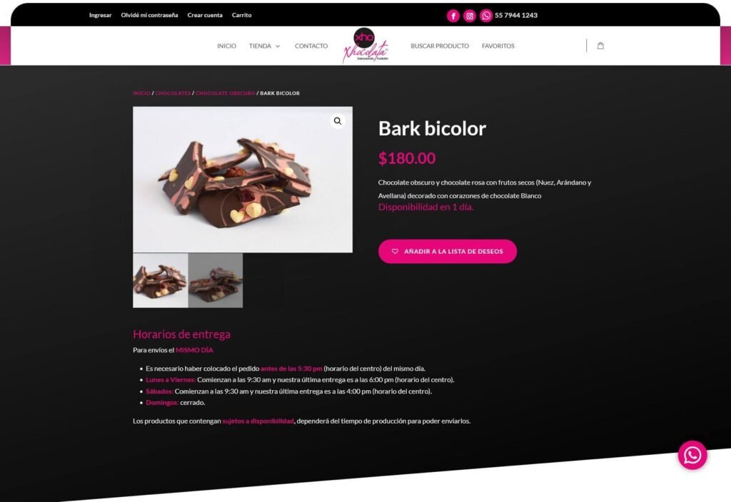 Tienda en línea Xho Xhocolata, chocolatería Boutique, Desarrollo eCommerce personalizado