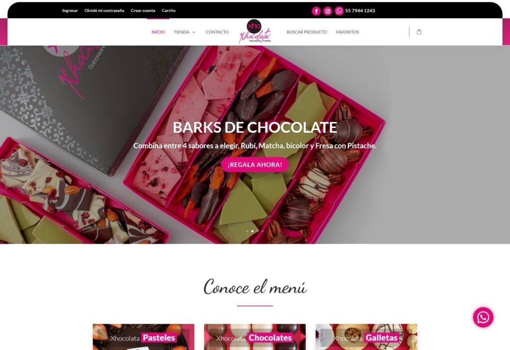 Tienda en línea Xho Xhocolata, chocolatería Boutique, Desarrollo eCommerce personalizado