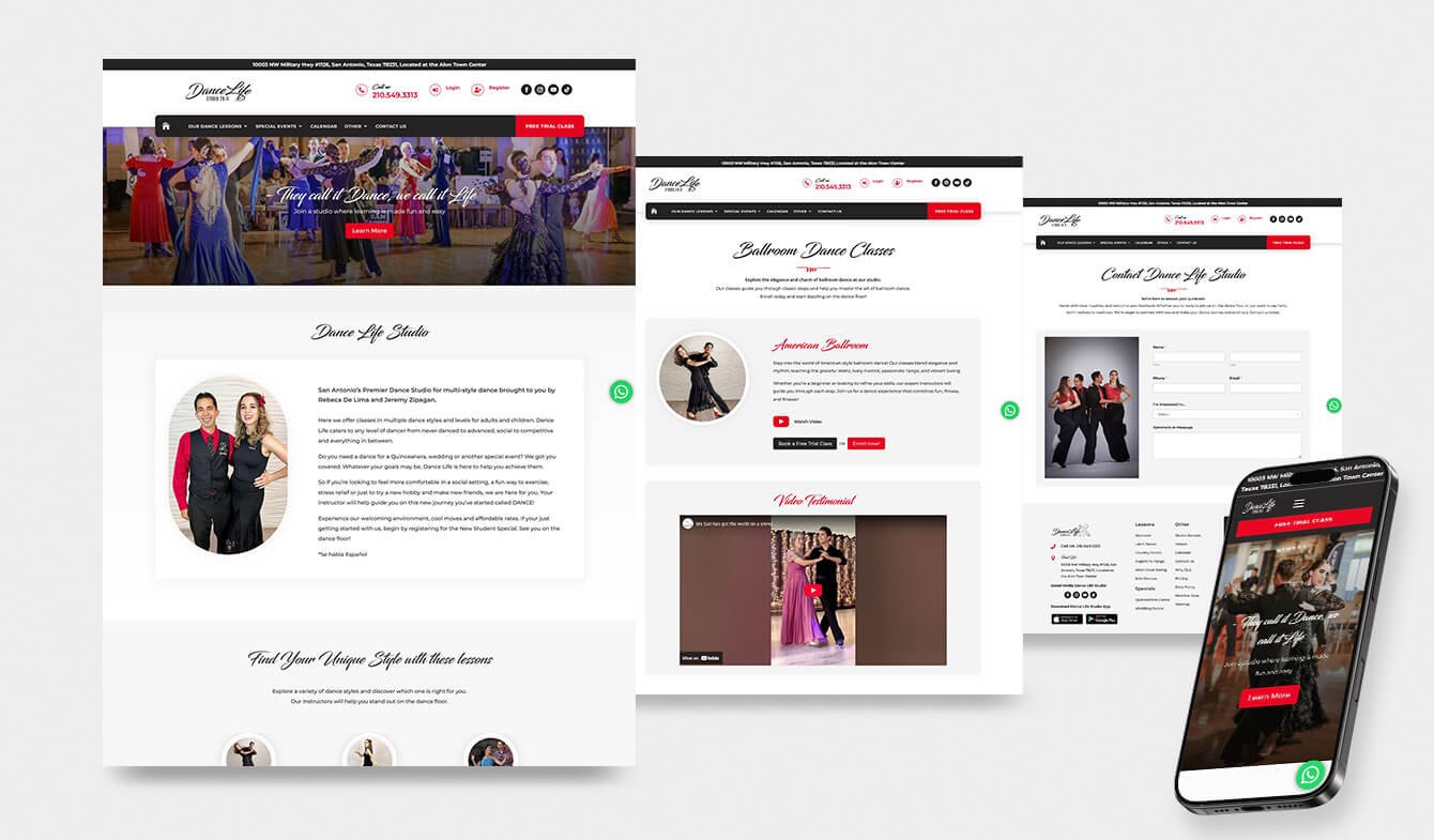 Dance Life studio San Antonio, Desarrollo de website corporativo